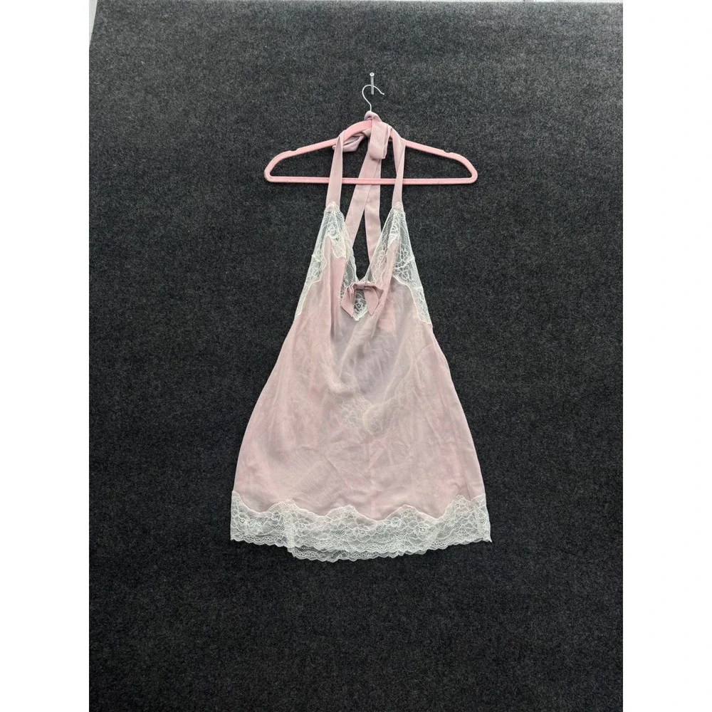 Adore Me Pink Lace Trim Halter Babydoll Chemise Lingerie Nightgown Size M